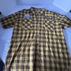 PJ Mark Men's Yellow/Black Button Up Short Sleeve Shirt Size 2XL Y2K